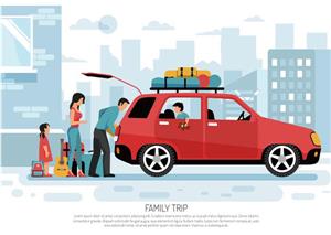矢量概念-家庭自驾矢量旅行插图